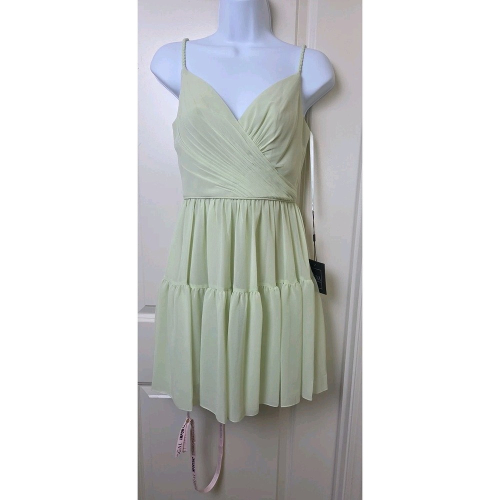 Mac Duggal Chiffon Braided Strap Tiered Formal Mini Dress Mint Green Size 2 NWT‎ - Picture 3 of 14